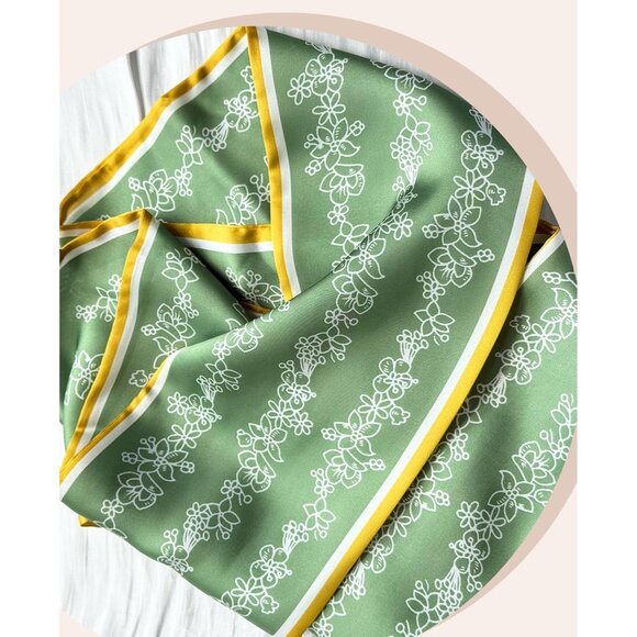 Women's White Maple Green Fashion Oblique Angle Silk Neck Scarf Printed Scarves - Picture 4 of 6